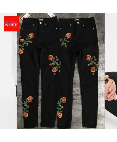 Women Elasticity Mosaic Embroidery Jeans With High Waist Plus Size Vintage Female 2023 Ladies Black Stretch Denim Pants Penci...