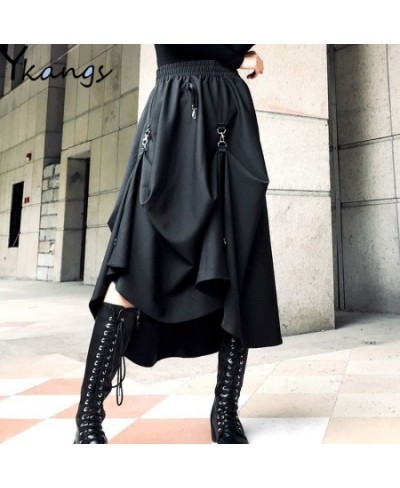 Plus Size Harajuku Punk Style Skirts Women High Waist Buckle Irregular Gothic Skirt Black Hip Hop Streetwear Freely Adjustabl...