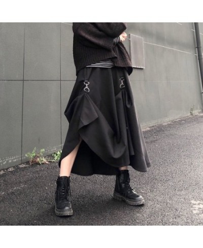 Plus Size Harajuku Punk Style Skirts Women High Waist Buckle Irregular Gothic Skirt Black Hip Hop Streetwear Freely Adjustabl...