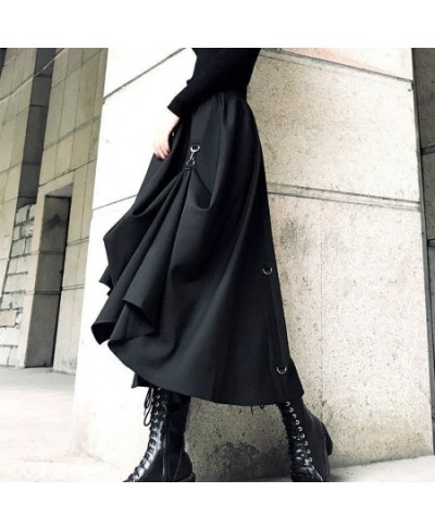 Plus Size Harajuku Punk Style Skirts Women High Waist Buckle Irregular Gothic Skirt Black Hip Hop Streetwear Freely Adjustabl...