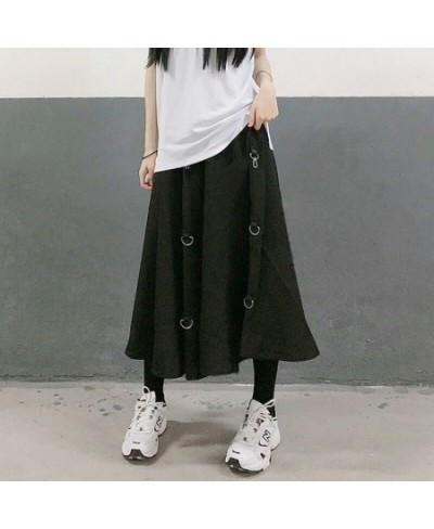 Plus Size Harajuku Punk Style Skirts Women High Waist Buckle Irregular Gothic Skirt Black Hip Hop Streetwear Freely Adjustabl...