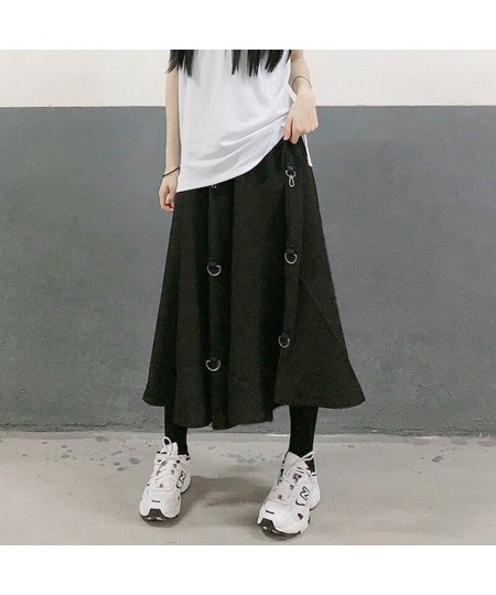 Plus Size Harajuku Punk Style Skirts Women High Waist Buckle Irregular Gothic Skirt Black Hip Hop Streetwear Freely Adjustabl...