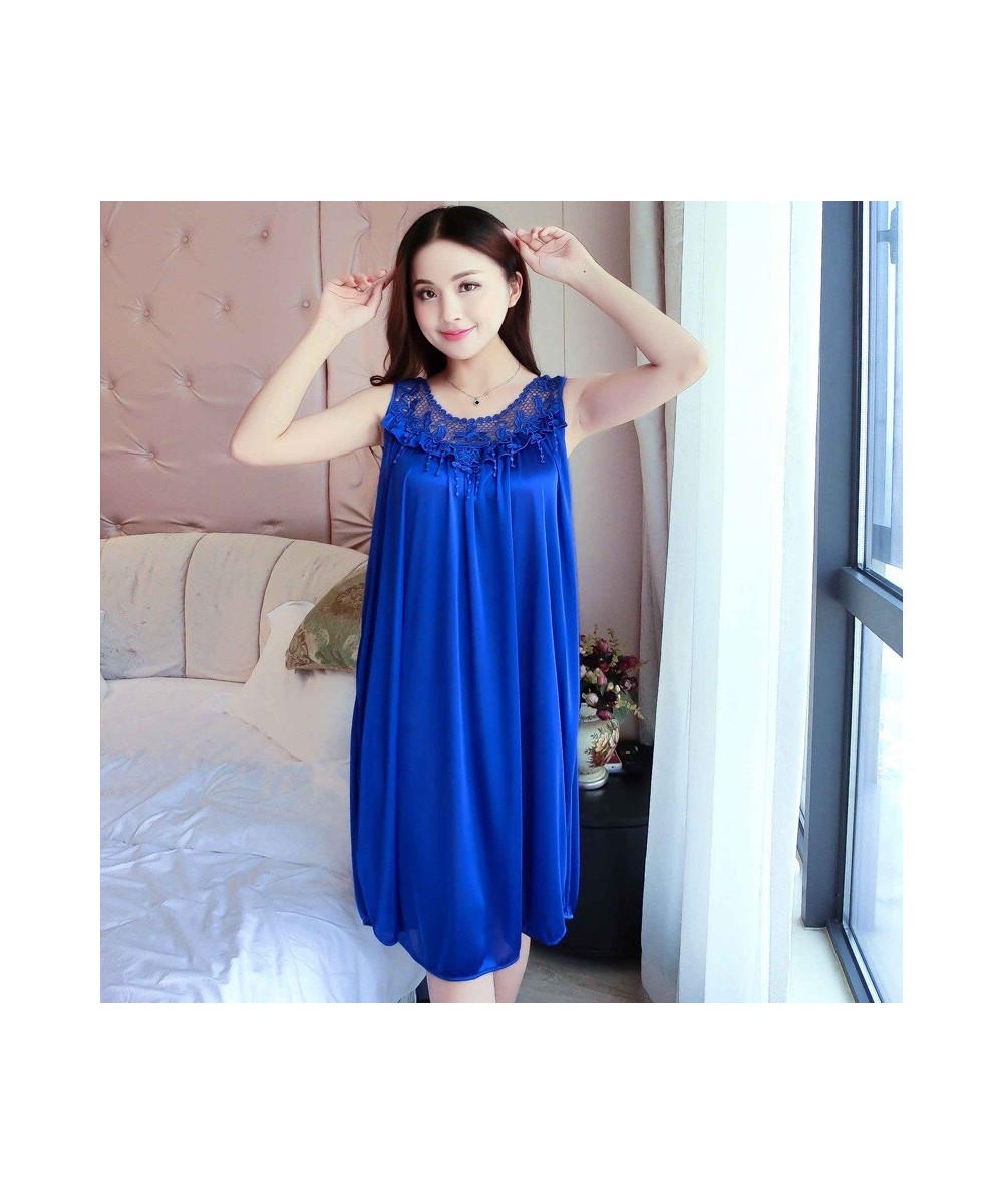 Plus Size 4XL Women Sexy Silk Nightgowns Ladies Lace Long Sleepwear Nighty Summer Girls Sleeveless Loose Sleepdress Sleepshir...