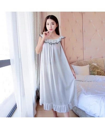 Plus Size 4XL Women Sexy Silk Nightgowns Ladies Lace Long Sleepwear Nighty Summer Girls Sleeveless Loose Sleepdress Sleepshir...