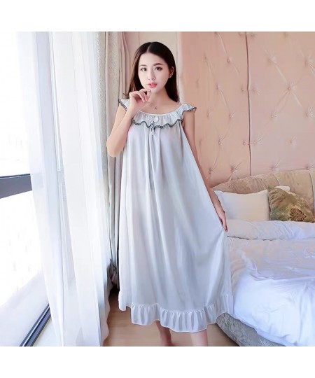 Plus Size 4XL Women Sexy Silk Nightgowns Ladies Lace Long Sleepwear Nighty Summer Girls Sleeveless Loose Sleepdress Sleepshir...