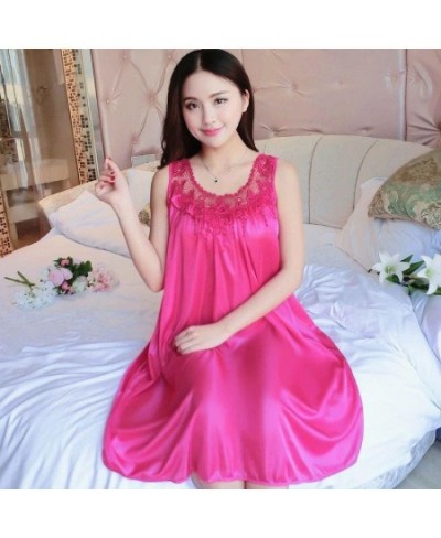 Plus Size 4XL Women Sexy Silk Nightgowns Ladies Lace Long Sleepwear Nighty Summer Girls Sleeveless Loose Sleepdress Sleepshir...