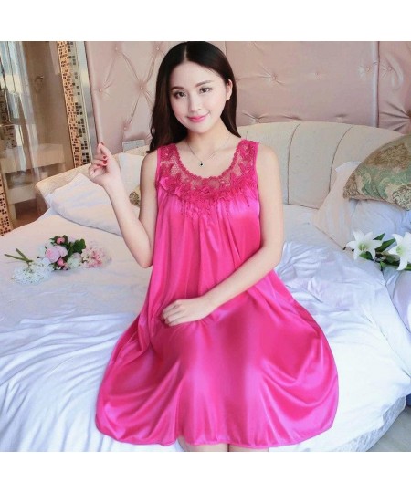 Plus Size 4XL Women Sexy Silk Nightgowns Ladies Lace Long Sleepwear Nighty Summer Girls Sleeveless Loose Sleepdress Sleepshir...