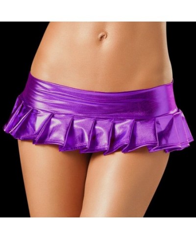 Women Latex Skirts Suit Pole Dance Clubwear Patent Leather Micro Mini Skirts Set Nightclub Pleated Mini Skirt $16.96 - Skirts