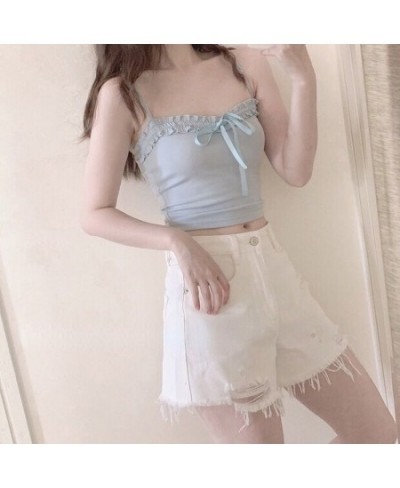 Camisole Women Tender Ruched Cropped All Match Solid College Japanese Style Sweet Tops Spaghetti Casual Stylish Summer Femme ...