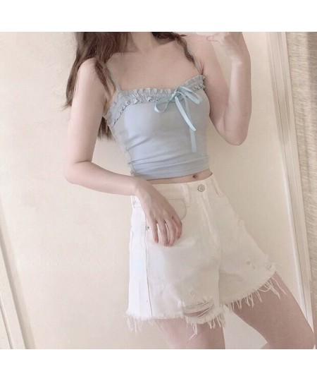 Camisole Women Tender Ruched Cropped All Match Solid College Japanese Style Sweet Tops Spaghetti Casual Stylish Summer Femme ...