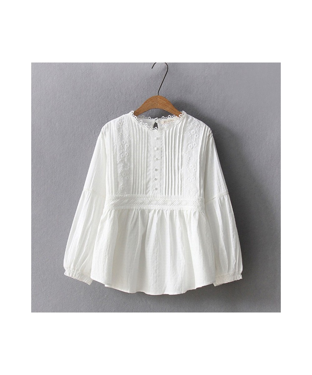 Spring Summer Mori Girl Casual Shirt Women Solid White Long Sleeve Cotton Embroidery Female Elegant Tops Ladies Blouses U185 ...