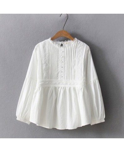 Spring Summer Mori Girl Casual Shirt Women Solid White Long Sleeve Cotton Embroidery Female Elegant Tops Ladies Blouses U185 ...