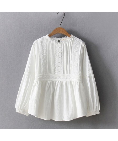 Spring Summer Mori Girl Casual Shirt Women Solid White Long Sleeve Cotton Embroidery Female Elegant Tops Ladies Blouses U185 ...