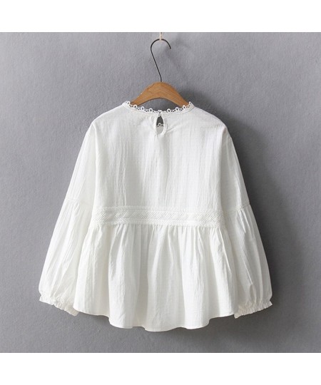 Spring Summer Mori Girl Casual Shirt Women Solid White Long Sleeve Cotton Embroidery Female Elegant Tops Ladies Blouses U185 ...