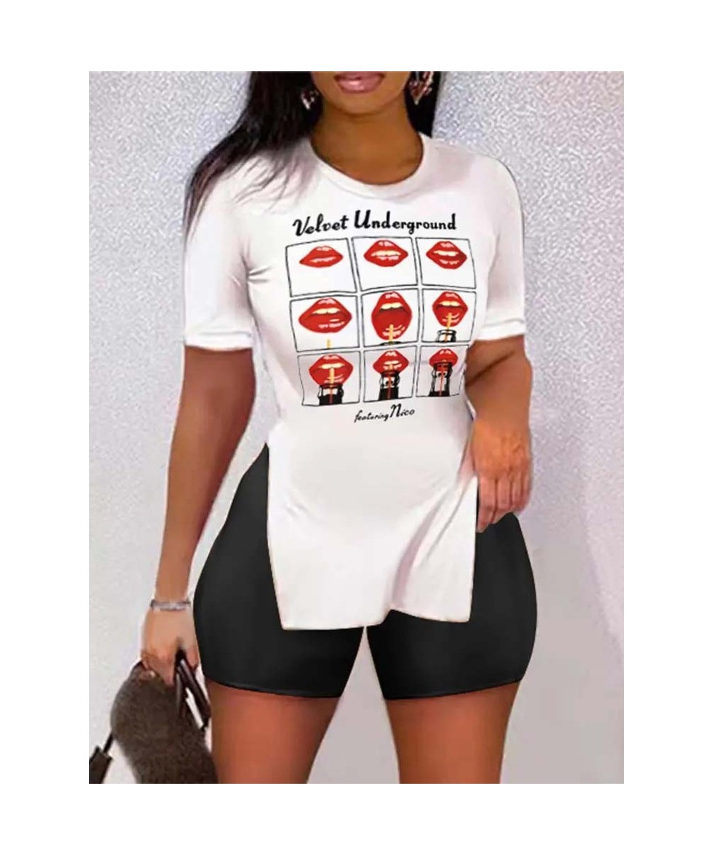 Summer Casual Print Suit Women O-neck Short-sleeve White T-shirt Top + Shorts Two-piece Set 2023 Fashion Boho Woman Sets 3XL ...