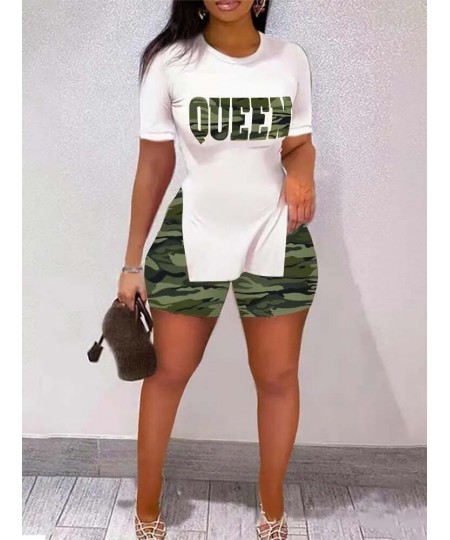 Summer Casual Print Suit Women O-neck Short-sleeve White T-shirt Top + Shorts Two-piece Set 2023 Fashion Boho Woman Sets 3XL ...