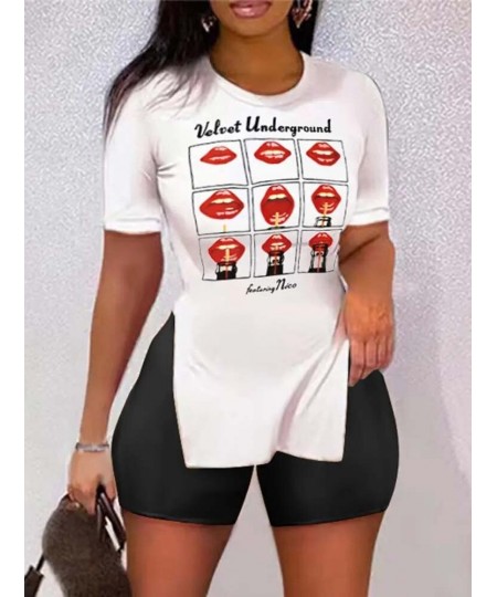 Summer Casual Print Suit Women O-neck Short-sleeve White T-shirt Top + Shorts Two-piece Set 2023 Fashion Boho Woman Sets 3XL ...