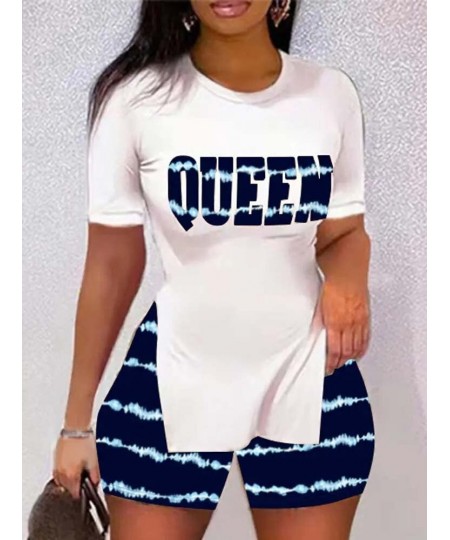 Summer Casual Print Suit Women O-neck Short-sleeve White T-shirt Top + Shorts Two-piece Set 2023 Fashion Boho Woman Sets 3XL ...