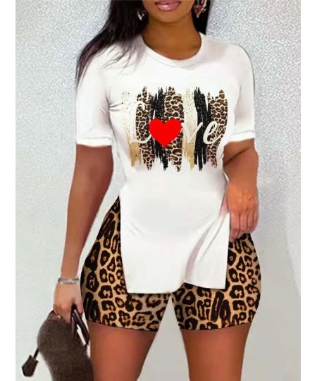 Summer Casual Print Suit Women O-neck Short-sleeve White T-shirt Top + Shorts Two-piece Set 2023 Fashion Boho Woman Sets 3XL ...