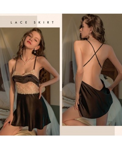 New Elegant Pajamas Women's Sleepwear Lace Ice Silk Night Dress Chemise Sexy Night Gown Lingerie For Woman пижама $38.41 - Sl...