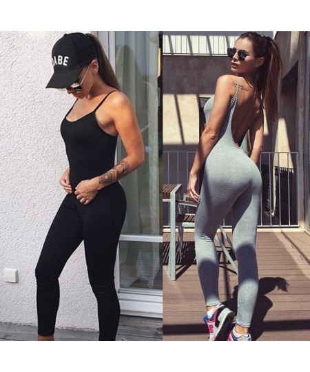 Fashion Women 's Summer Jumpsuits Sleeveless Solid Skinny Backless Jumpsuits Outfit Outdoors Cotton $30.23 - Jumpsuits