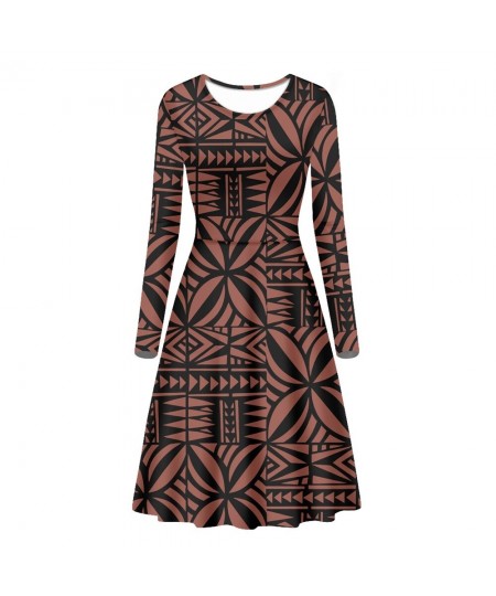 Latest Designs Polynesian Tribal Samoan Fijian Tapa Masi Print Casual Ladies Dress Long Sleeve O-neck Midi Island Hawaiian $4...