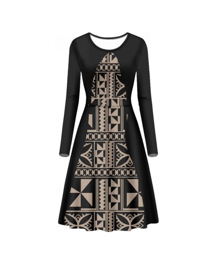 Latest Designs Polynesian Tribal Samoan Fijian Tapa Masi Print Casual Ladies Dress Long Sleeve O-neck Midi Island Hawaiian $4...