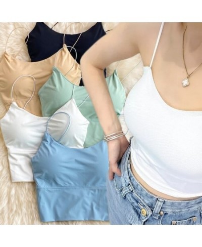 Shoulder Spaghetti Off In Crop Sports Built Bra Camisole Silk Strap Vest Summer Top Sleeveless Women Sexy Ice Tops Bra $14.50...