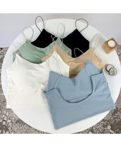 Shoulder Spaghetti Off In Crop Sports Built Bra Camisole Silk Strap Vest Summer Top Sleeveless Women Sexy Ice Tops Bra $14.50...