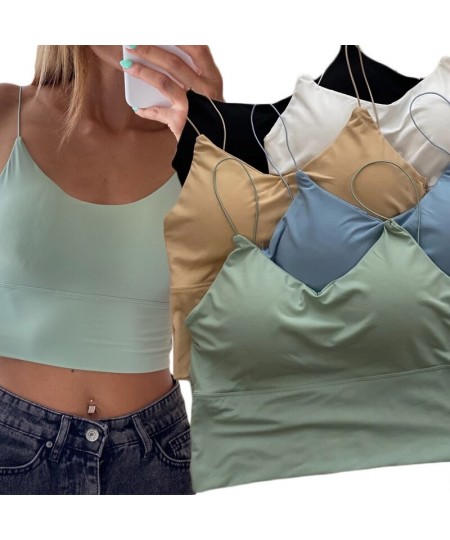 Shoulder Spaghetti Off In Crop Sports Built Bra Camisole Silk Strap Vest Summer Top Sleeveless Women Sexy Ice Tops Bra $14.50...