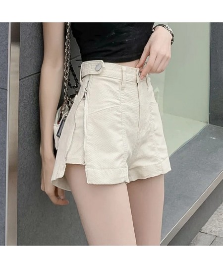 Chic Design Zipper Shorts Jeans Women Loose High Waist Short Vaqueros New Summer Y2k Beige Pants Streetwear Denim Wide Leg Pa...