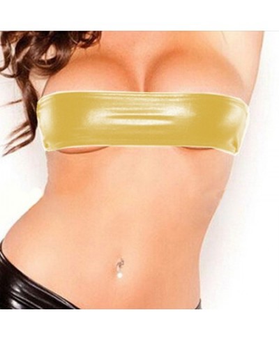 Plus Size Patent Leather Tube Top Summer Women Shiny Micro Chest Tops Nightclub Dance Costume Sexy Stretchy Sleeveless Mini T...