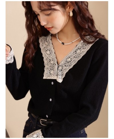 Women's Sweater Lace Vneck Patchwork Pullover 2022 Autumn Winter Korean Fashion Thicken Knitwears Female Tops MXB37Z1226 $67....