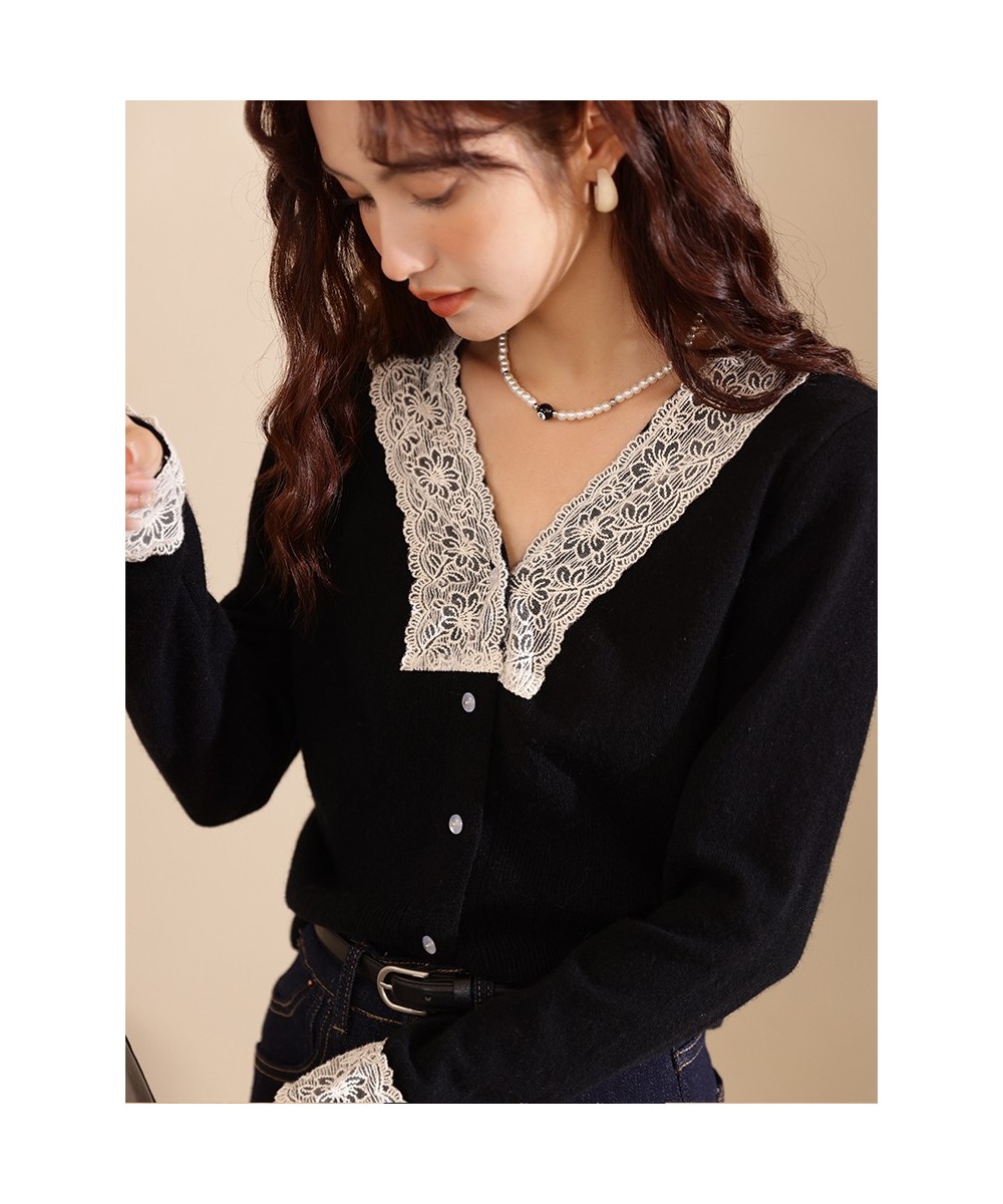 Women's Sweater Lace Vneck Patchwork Pullover 2022 Autumn Winter Korean Fashion Thicken Knitwears Female Tops MXB37Z1226 $67....