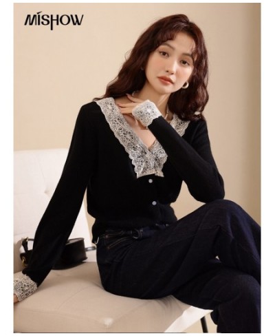 Women's Sweater Lace Vneck Patchwork Pullover 2022 Autumn Winter Korean Fashion Thicken Knitwears Female Tops MXB37Z1226 $67....