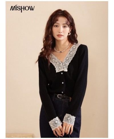 Women's Sweater Lace Vneck Patchwork Pullover 2022 Autumn Winter Korean Fashion Thicken Knitwears Female Tops MXB37Z1226 $67....