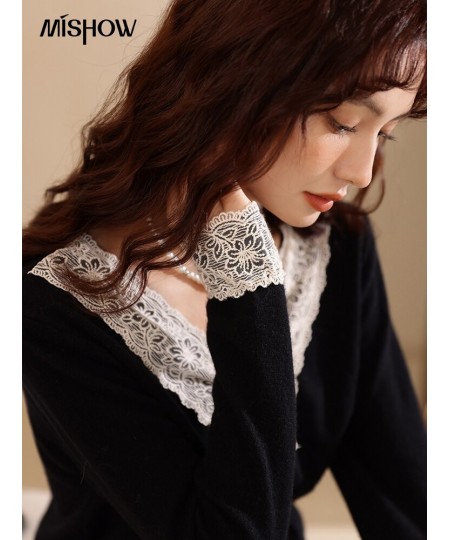 Women's Sweater Lace Vneck Patchwork Pullover 2022 Autumn Winter Korean Fashion Thicken Knitwears Female Tops MXB37Z1226 $67....