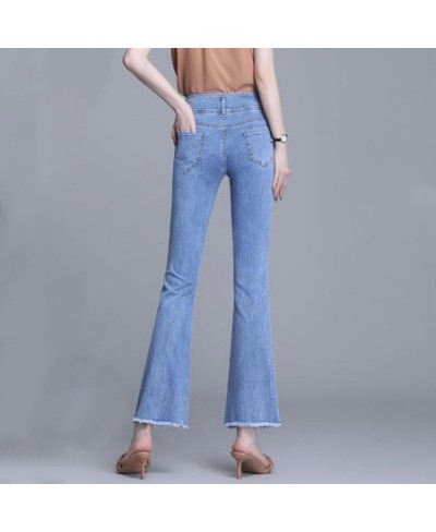 Slim High Waist Burr Flare Jeans Women's Denim Trousers Casual Ankle-Length Pants Straight Vaqueros Leggings Korean Pantalone...