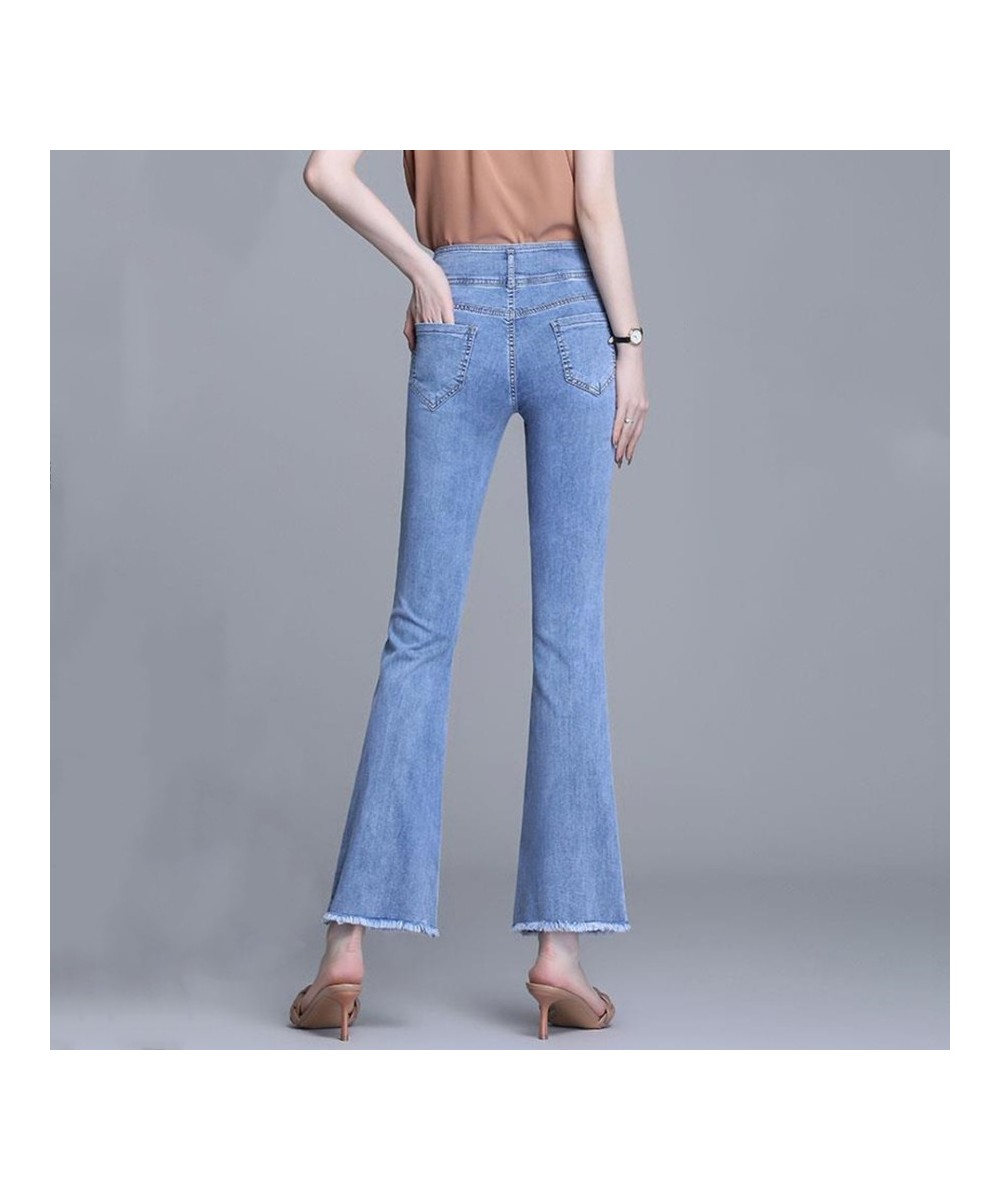 Slim High Waist Burr Flare Jeans Women's Denim Trousers Casual Ankle-Length Pants Straight Vaqueros Leggings Korean Pantalone...