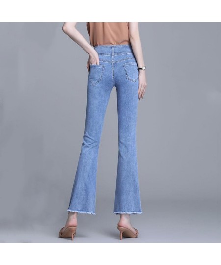 Slim High Waist Burr Flare Jeans Women's Denim Trousers Casual Ankle-Length Pants Straight Vaqueros Leggings Korean Pantalone...