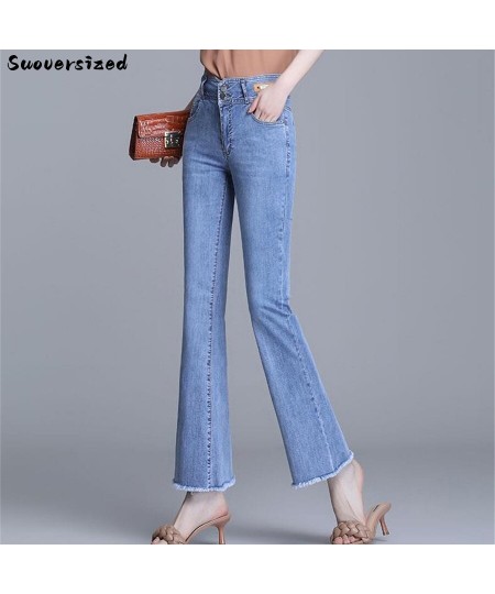 Slim High Waist Burr Flare Jeans Women's Denim Trousers Casual Ankle-Length Pants Straight Vaqueros Leggings Korean Pantalone...