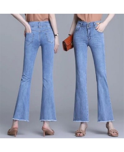 Slim High Waist Burr Flare Jeans Women's Denim Trousers Casual Ankle-Length Pants Straight Vaqueros Leggings Korean Pantalone...