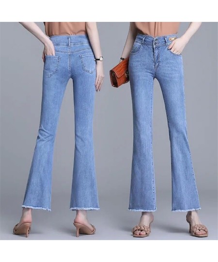 Slim High Waist Burr Flare Jeans Women's Denim Trousers Casual Ankle-Length Pants Straight Vaqueros Leggings Korean Pantalone...