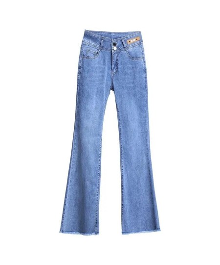 Slim High Waist Burr Flare Jeans Women's Denim Trousers Casual Ankle-Length Pants Straight Vaqueros Leggings Korean Pantalone...