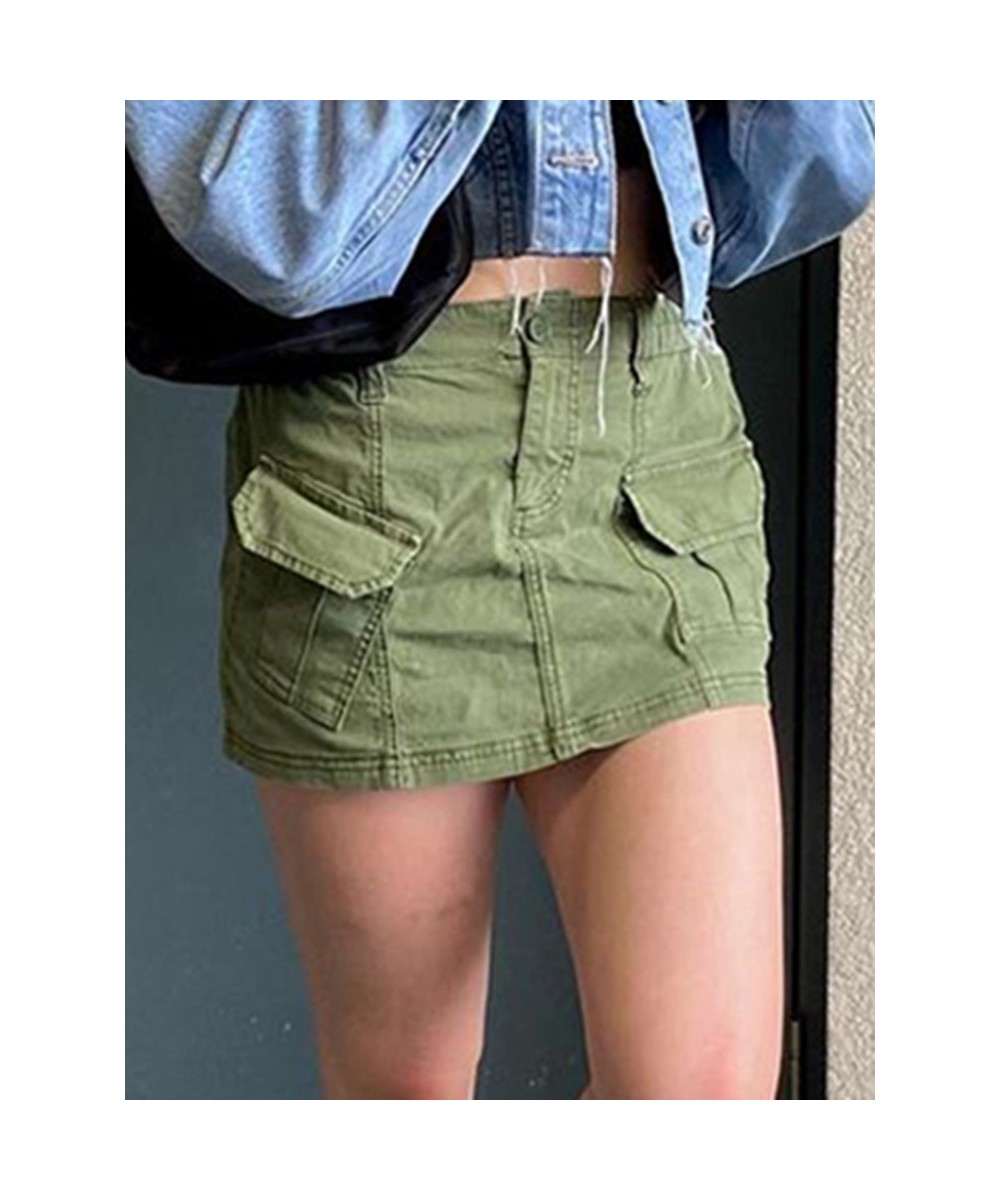 White Cargo Mini Skirt Women Dropped Waist Straight Pencil Skirts Vintage Grunge Skirt Casual Basic Bottoms Y2K Outfit $28.35...