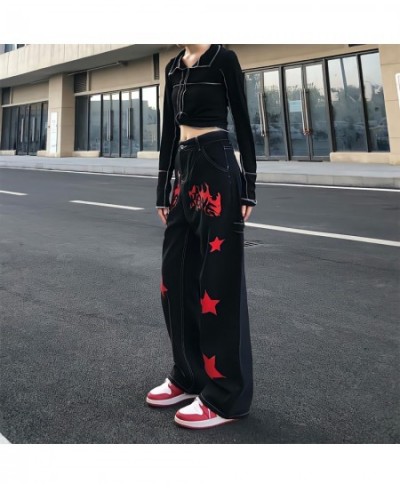 Streetwear Hippie Flame Stars Printing Jeans Women Loose Straight Wide Leg Denim Trousers Boyfriend Style Grunge Y2k Goth Pan...