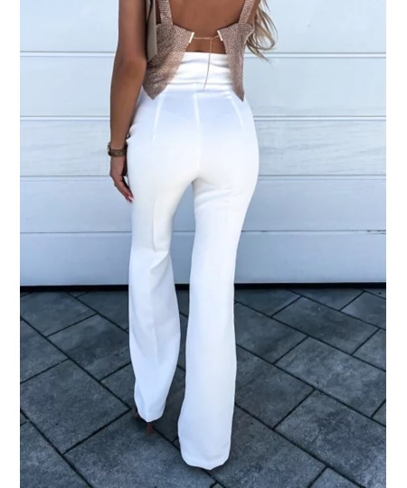 New Summer Women 2023 Flare Pants Loungewear Slim High Elastic Waist Solid Simple Casual Ladies Trouser Streetwear $37.24 - B...