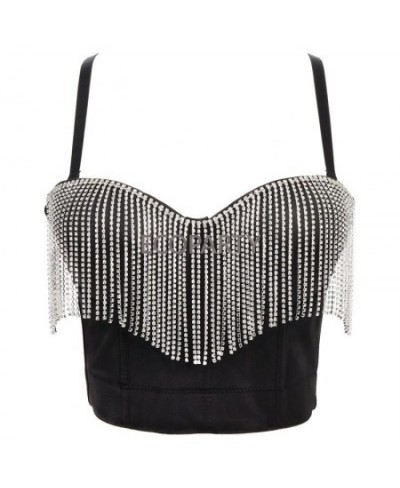 2023 New Spring Fashion Customized rhinestone tassels tank Sexy tops Soild Color camisoles vest with bra $45.48 - Underwear