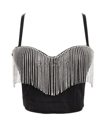 2023 New Spring Fashion Customized rhinestone tassels tank Sexy tops Soild Color camisoles vest with bra $45.48 - Underwear