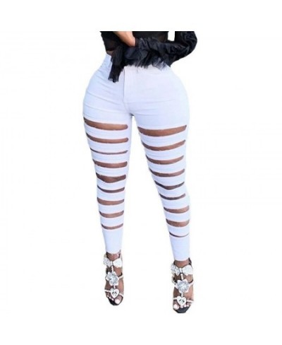 Distressed Women Denim Pants High Waist Skinny Zipper Up Pencil Jeans 2023 Summer Solid White Jeans Workout Cargo Pants $43.3...